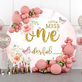 Lofaris Pink Floral Gold Glitter Onederful Round Birthday Backdrop